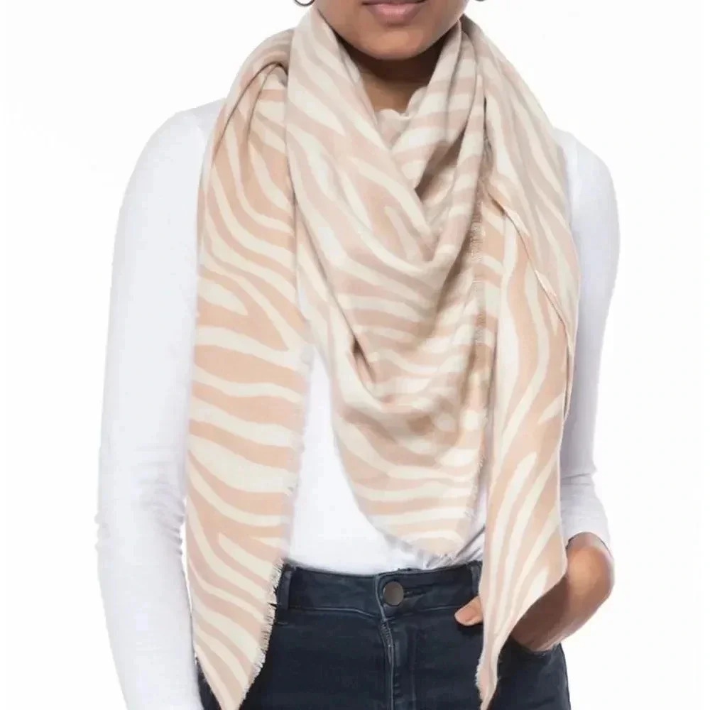 INC International Concepts Triangle Zebra Print Scarf Wrap Natural Beige Mocha